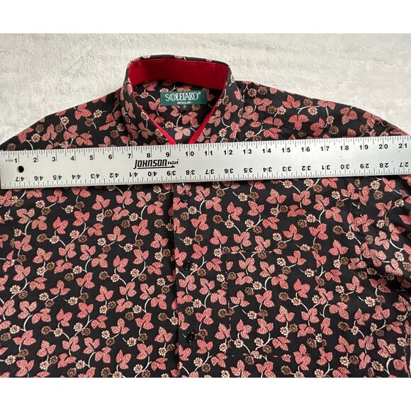 Souleiado Mens Black Red Floral Button-Up Shirt Regular Fit Size 3 Long Sleeve - Picture 6 of 8